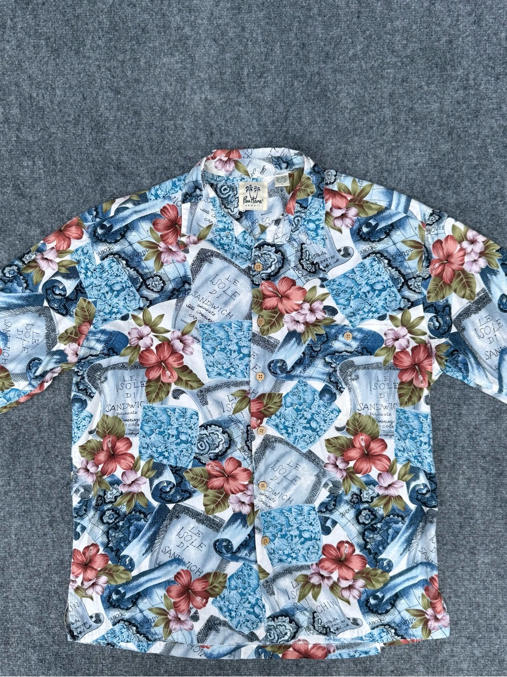 Pau Hana Hawaii Blue Floral Casual Button-Down Shirt
